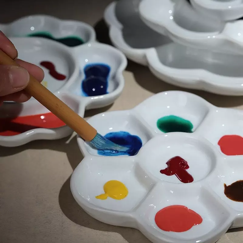 Flor de ameixa 7-grade cerâmica paleta de aquarela jingdezhen queima artista-grau gouache tinta acrílica sub-embalagem prato de cerâmica