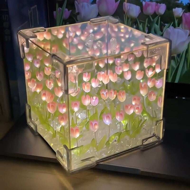 Handmade Artificial Tulip Flor LED Night Light, DIY abajur, decoração do casamento, decoração de casa, presente do dia das mães