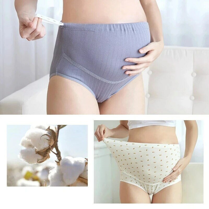 Celana hamil katun pinggang tinggi wanita, celana dalam ibu hamil renda warna polos dapat disesuaikan