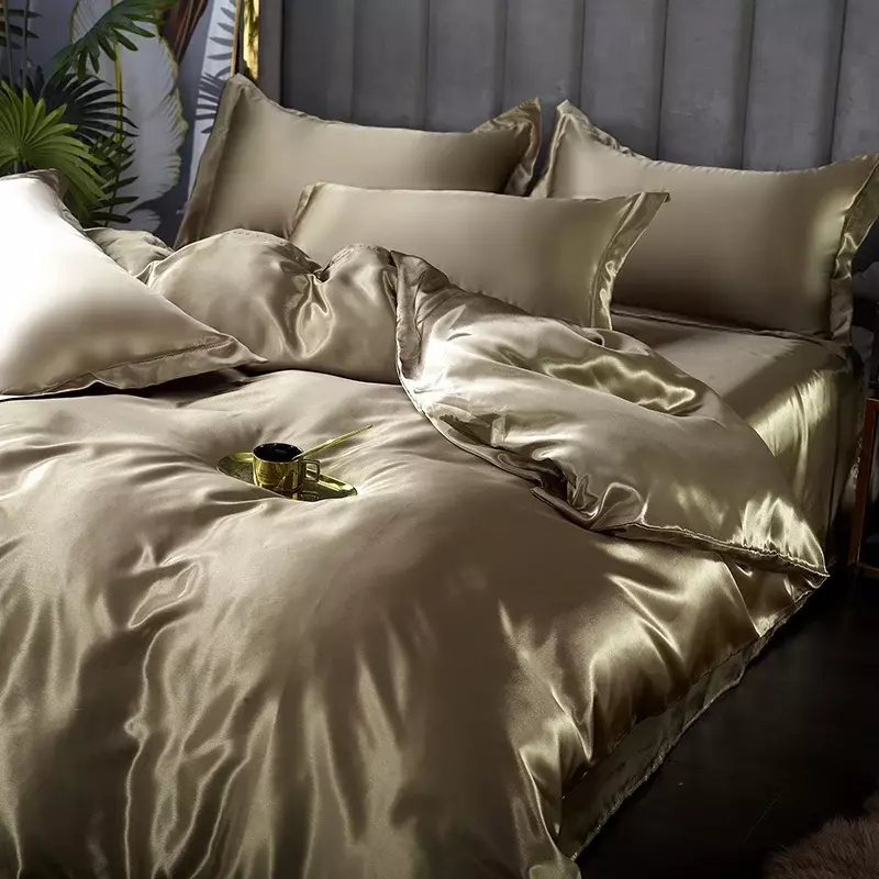 Seiden bettwäsche Set mit Bett bezug Bettlaken Kissen bezug Luxus Satin Bettlaken einfarbig Doppel Single King Queen Full Twin Size