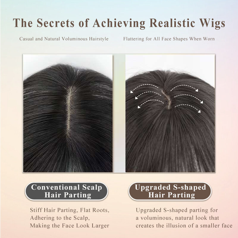 ALXNAN Wig keriting panjang, rambut palsu sintetis warna Natural dengan poni, rambut palsu tahan panas untuk pesta wanita
