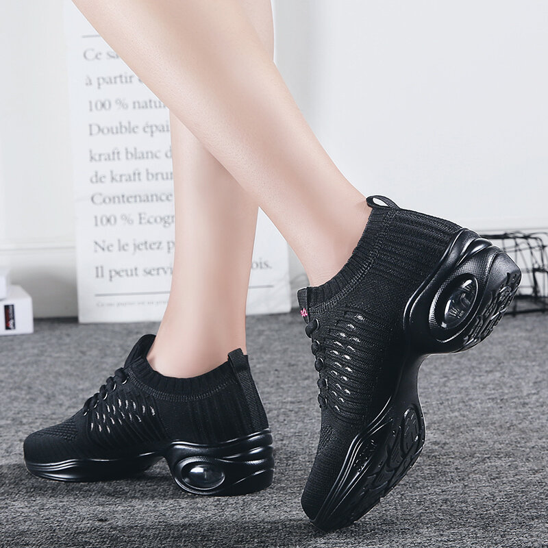 Zapatos de baile con soporte de arco para mujer, zapatillas de malla con cojín de aire con cordones, suela suave, comodidad para máxima comodidad y estilo