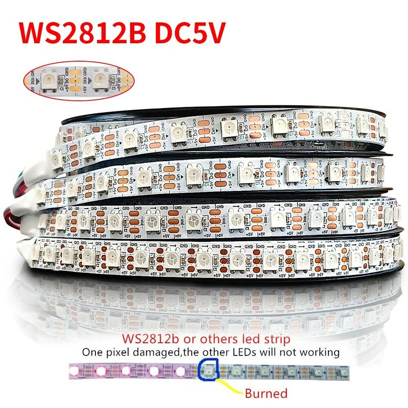 주소 지정 가능한 5050 RGB LED 스트립, IC 풀 컬러 라이트 테이프, 네온 프로그래밍 가능, WS2812B, WS2815, WS2812, m당 30 픽셀, 60 픽셀, 74 픽셀, 96/144 픽셀, 1-5m