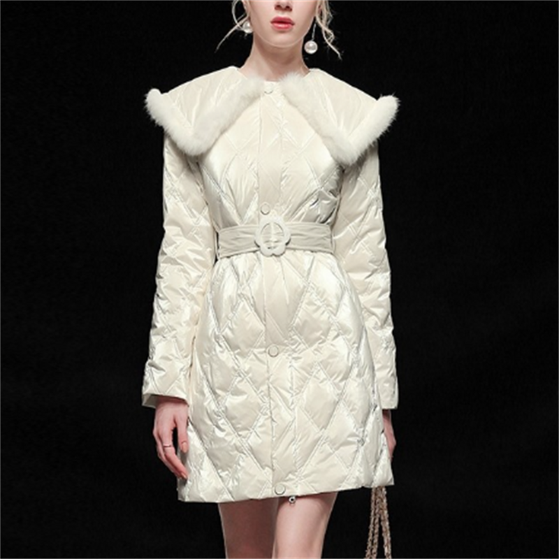 여성용 빅 라펠 허리 벨트, 따뜻한 다운 재킷, 겨울 신상 패션