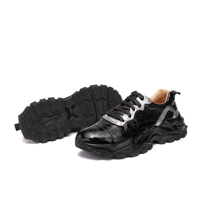 Hulangzhishi pelle di coccodrillo testa tonda uomo scarpe coccodrillo uomo scarpe Casual comode scarpe da corsa maschili traspiranti