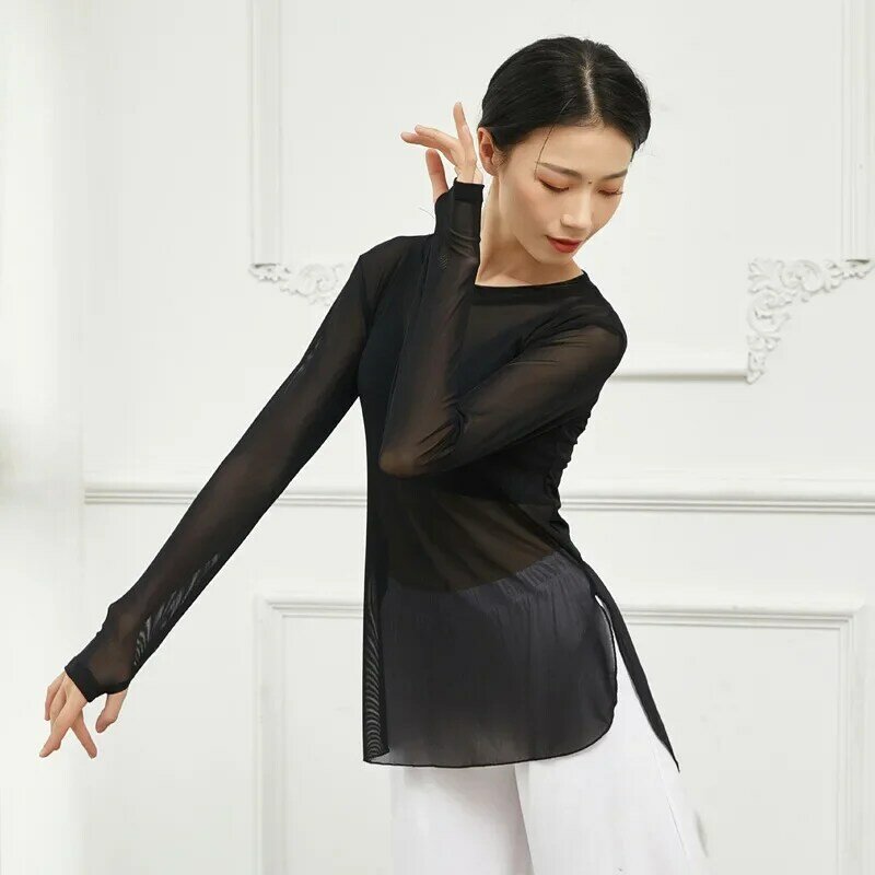 Adult Mesh Oriental Latin Belly Dance Top Transparent Blouse Shirt Costume for Sale Women Dancing Clothes Dancer Wear Clothing