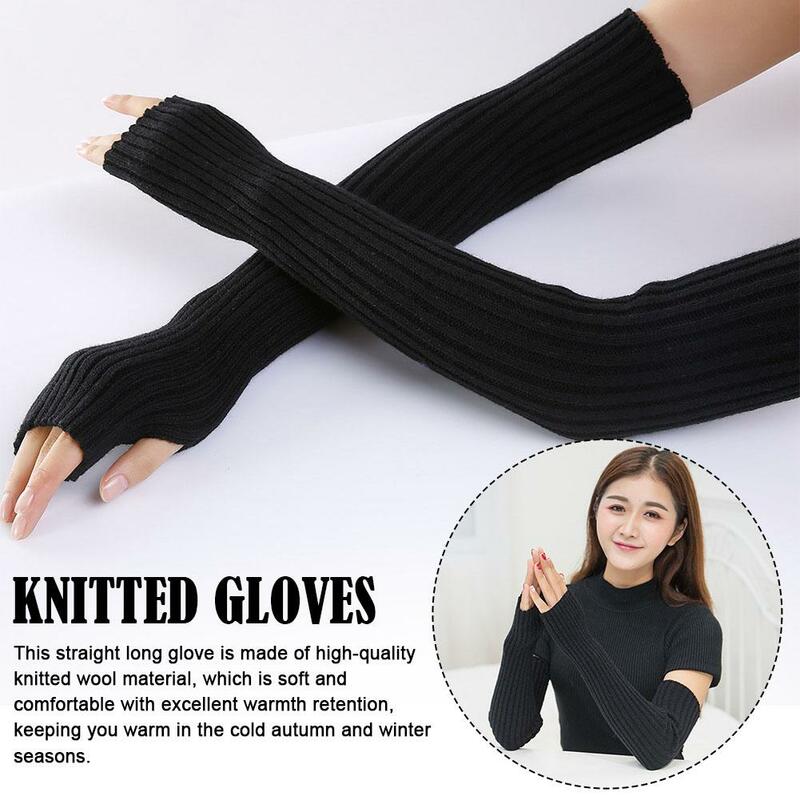Long Fingerless Gloves Women Mitten Winter Arm Warmer Gothic Casual Sleeve Clothes Punk Fashion Girls Knitted Arm Gloves So H1R4