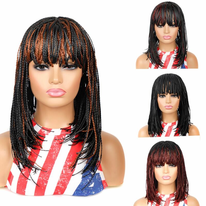 Medium Bob braided Daily Wigs with Straight Bangs Synthetic Wig for African Women Braided Wigs for Women Human Hair