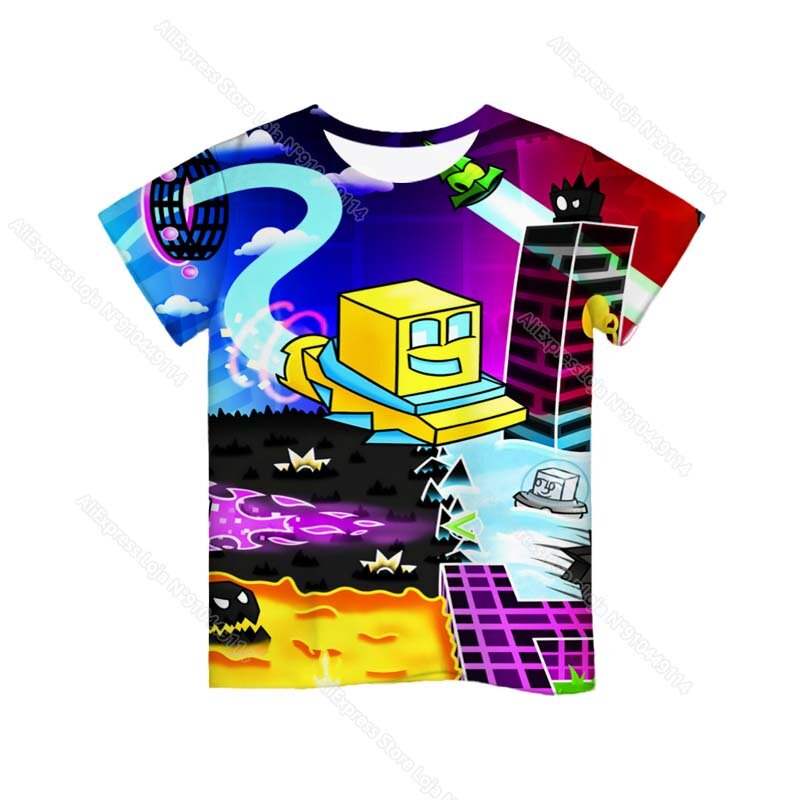 T-shirt imprimé 3D Angry Geometry Dash pour garçons et filles, dessin animé, jeu pour enfants en bas âge
