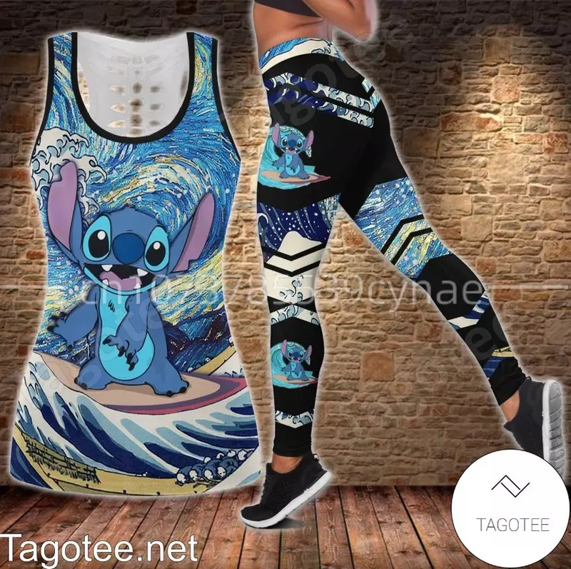 Fato de ioga Disney Stitch feminino, colete oco e leggings de livro feminino, leggings de fitness, regata esportiva, conjunto de legging, roupa St
