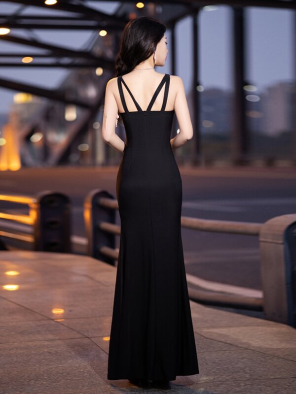 Черное дизайнерское кружевное соблазнительное платье на бретельках Спайс для девушек темпераментное привлекательное Эксклюзивное Платье для банкета дня рождения выпускного вечера