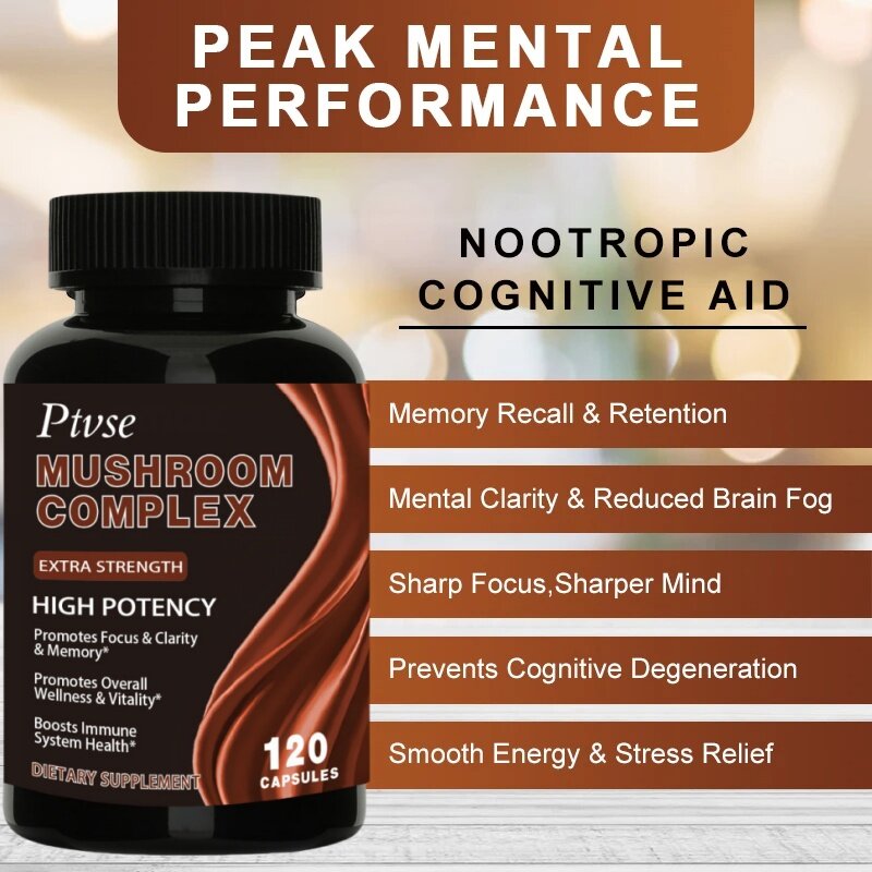 Ptvse Lion's Mane Mushroom Extract Supplement for Mood and Sleep Health, Non-GMO, Gluten-free