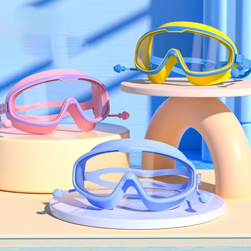 نظارات السباحة الإطار الكبير ، عرض واسع مع سدادات الأذن ، شفافة ، مقاوم للماء ، لحمام السباحة وحمام السباحة