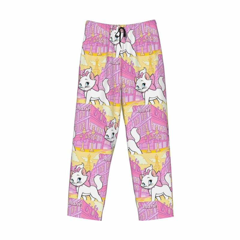 Custom Aristocats Animation Marie Cat Pajama Pants for Men Sleepwear Lounge Sleep Bottoms Stretch with Pockets