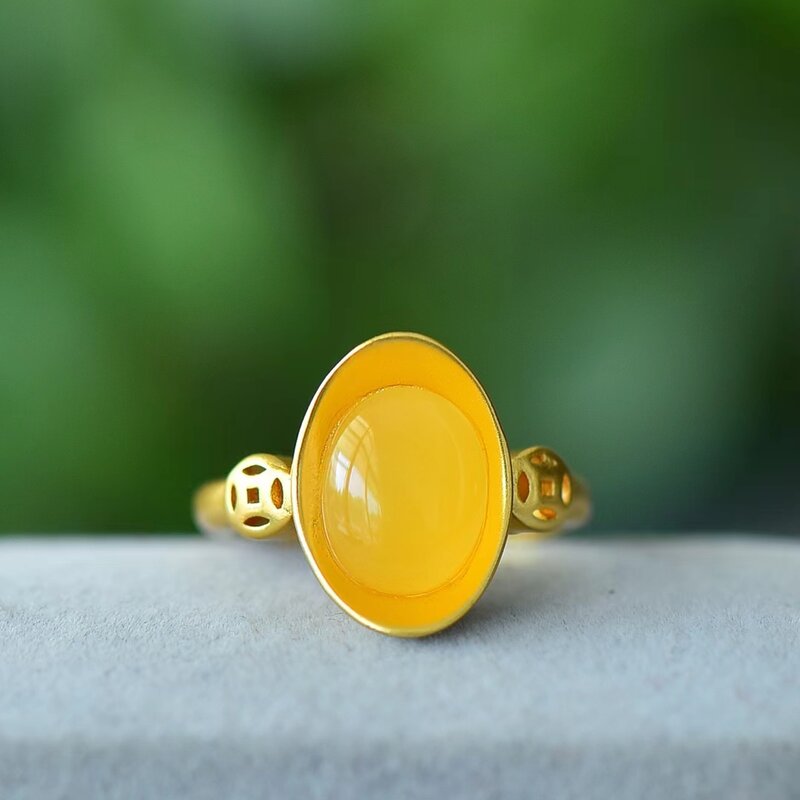 Cincin lilin lebah alami wanita dapat diatur cincin Amber batu permata mewah perhiasan ornamen Retro hadiah cincin anak perempuan modis