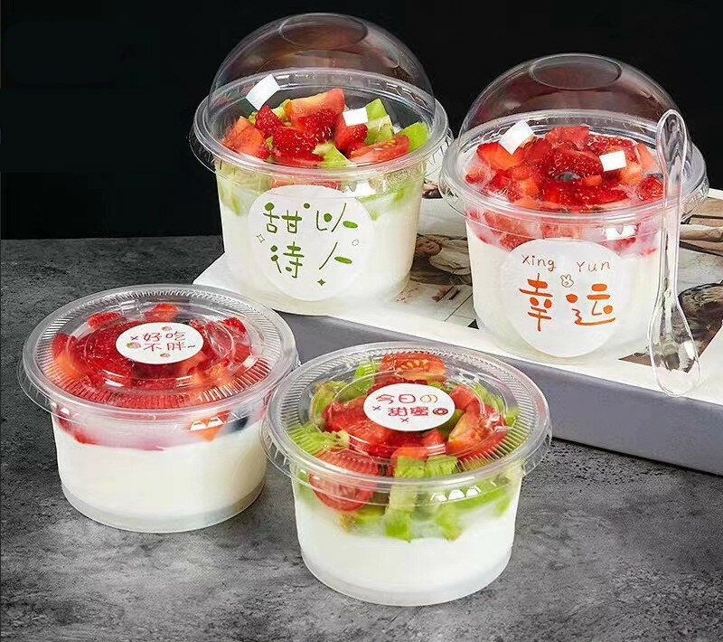 50pcs 250ml Disposable Salad Cup Transparent Plastic Dessert Cups Bowls Container with Dome/Flat Lids for Ice Cream Cupcake