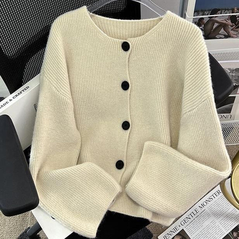 Long Sleeve V-neck Streetwear Fashion Basic Sweater O-Neck Single Breasted Streetwear Casual Knitting Outerwear Top