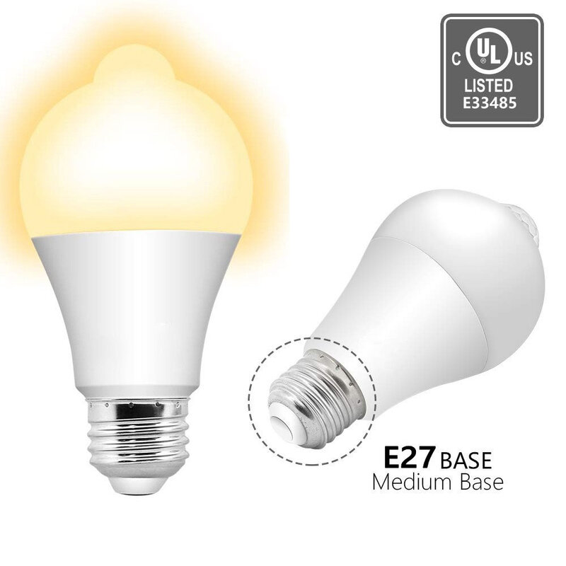Bombilla LED E27 con Sensor de movimiento, luz nocturna de encendido/apagado automático, luz de estacionamiento para el hogar, Blanco cálido, 20W, 18W, 15W, 12W