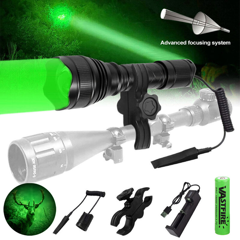 Linterna LED con zoom de 500 yardas, foco rojo/verde/blanco, resistente al agua, Predator Varmint, antorcha de caza, 1 modo de alto brillo