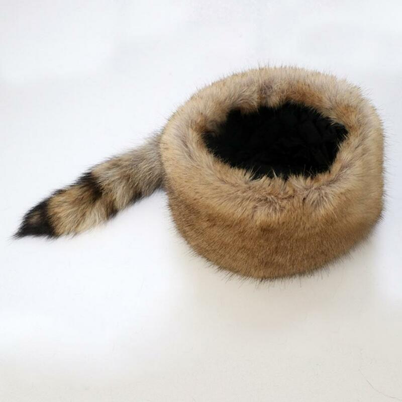 Ladies Winter Hat Soft Thick Faux Fur Decor Heat Retention Cossack Windproof Anti-slip Elastic Flat Top No Brim Washable Cap