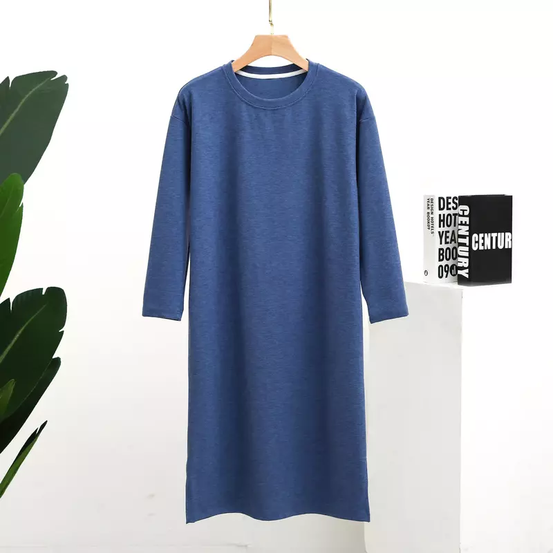 And Size Night Dress Men's Winter Sleep Long Plus Plain Men One-piece Nightshirt Clothes Home Pajamas Autumn Thickened Sleeved
