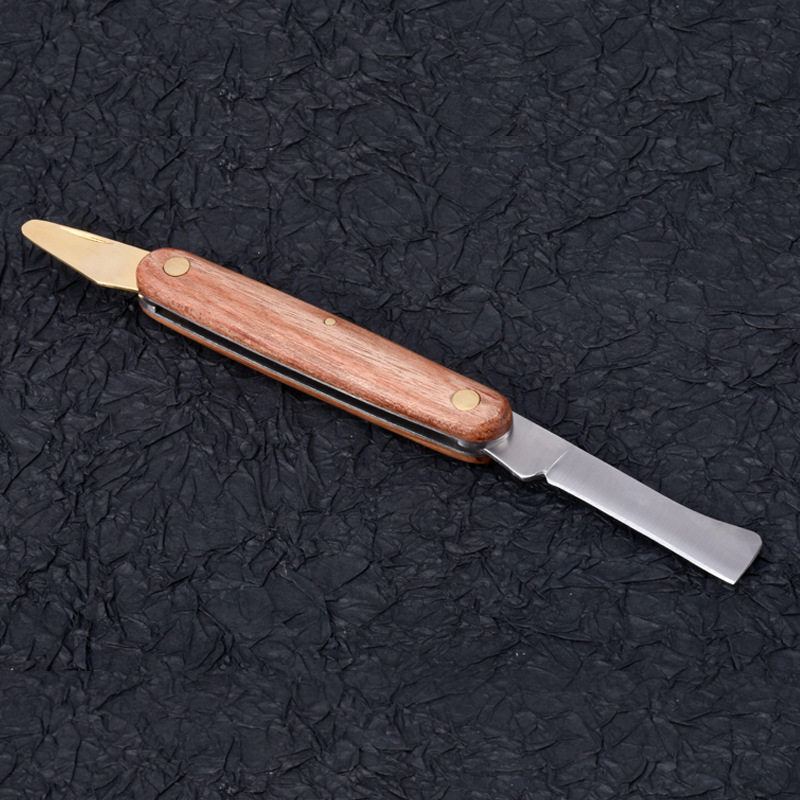 Alat okulasi dapat dilipat, pisau okulasi Taman profesional, alat pisau pegangan kayu Stainless Steel