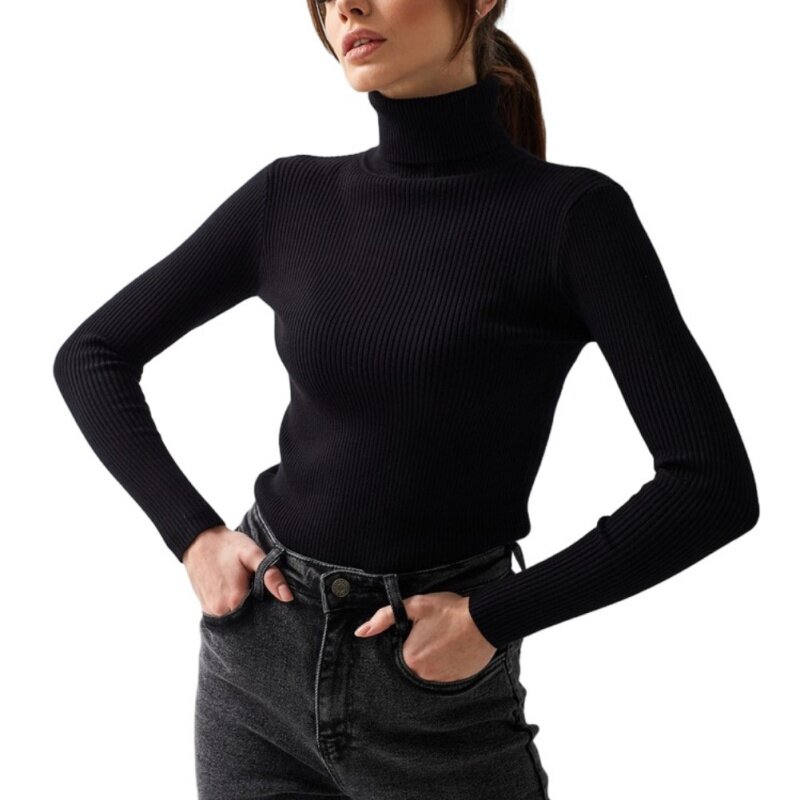 เสื้อสเวตเตอร์คอเต่าสำหรับผู้หญิงเสื้อซับในแขนยาวเข้ารูปแฟชั่นใหม่ฤดูใบไม้ร่วงฤดูหนาว