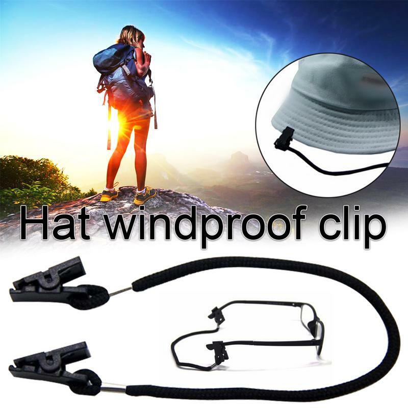 Plastic Windproof Clip Holder para Pesca, Eyewear Retainer, Hat Leash, Cabo de Nylon, Strap, Black Clips