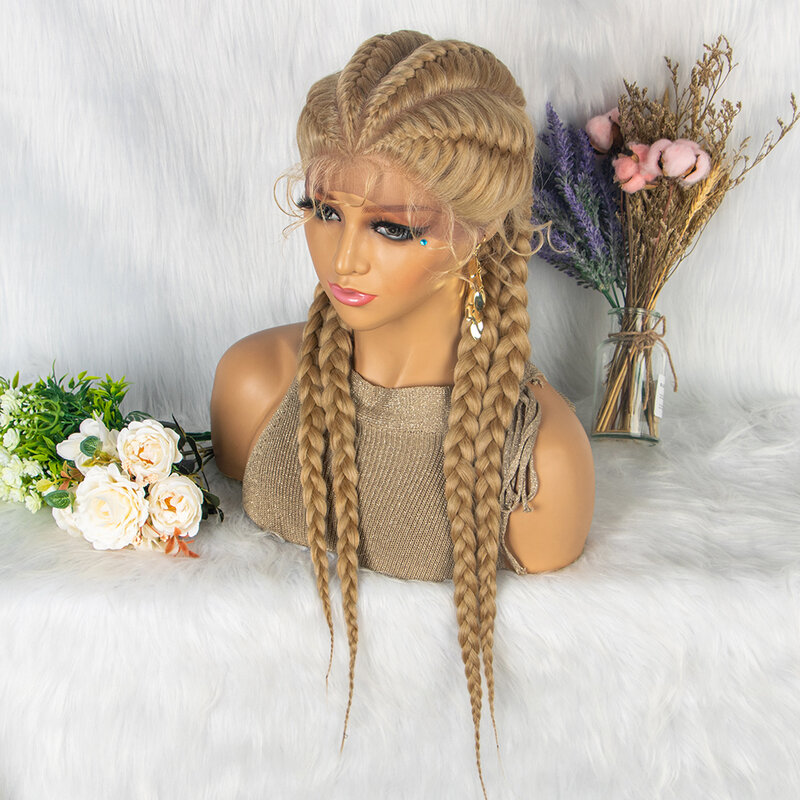 Perruques tressées synthétiques pour femmes noires, couleur blonde 27-613, perruque avant en dentelle torsadée, en vente, liquimanquer, 26 po