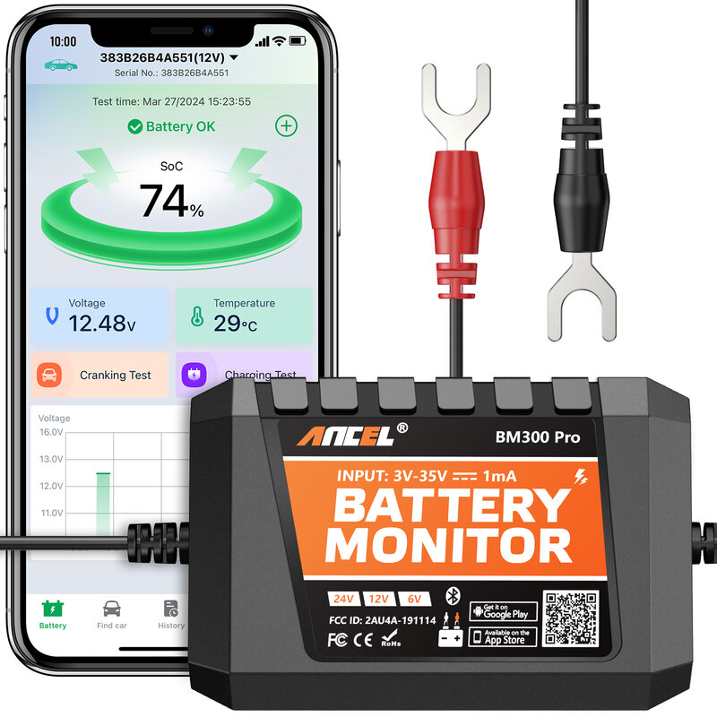 ANCEL BM300 PRO 6V 12V 24V Bluetooth Monitor della batteria analizzatore della salute della batteria ricarica sistema di avviamento Test/Tester della batteria di allarme