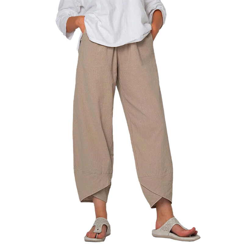 FJMEN-Pantalon baggy décontracté en coton et lin pour homme, taille élastique, non extensible, 03