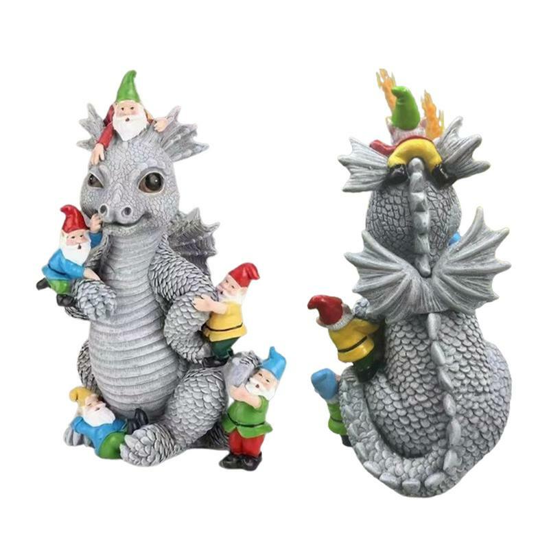 Statue di gnomi di drago figurine di drago in resina Statue di animali da giardino statua all'aperto Gnome decorazioni da giardino decorazioni primaverili per prato