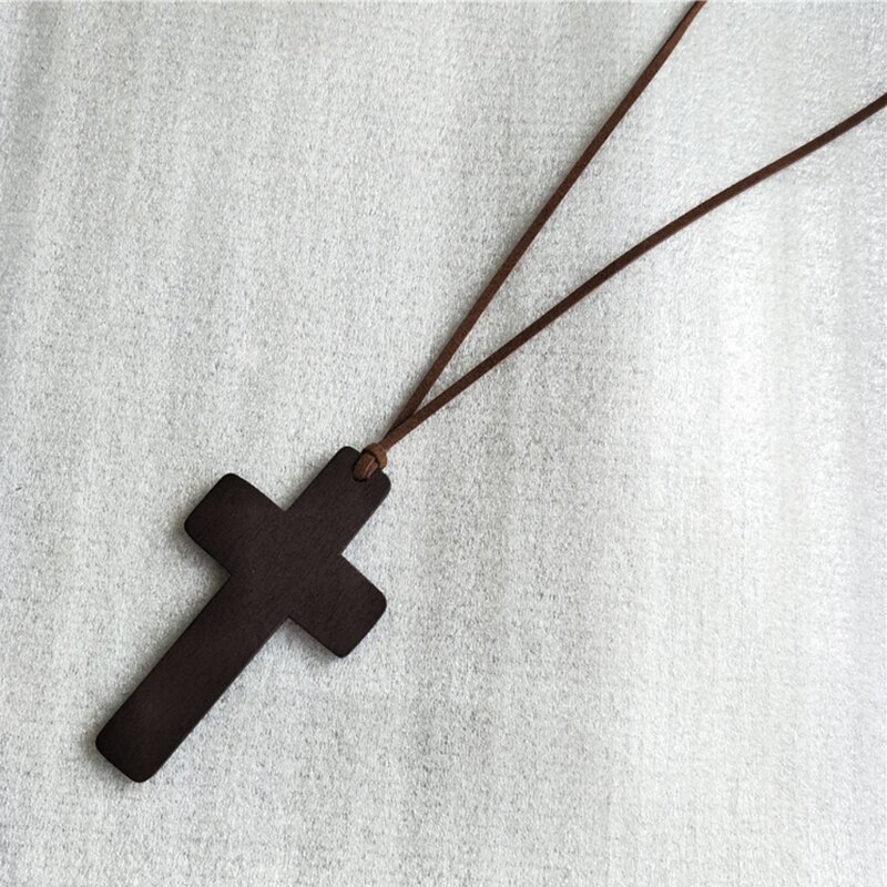 Collier avec pendentifs en bois naturel, croix chrétienne, adapté aux hommes femmes, artisanat, bijoux, projets 652F