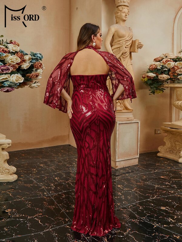 Missord-ケープスリーブ付きのマーメイドイブニングドレス、大きなサイズ、スパンコール、マーメイドスタイル、4xl