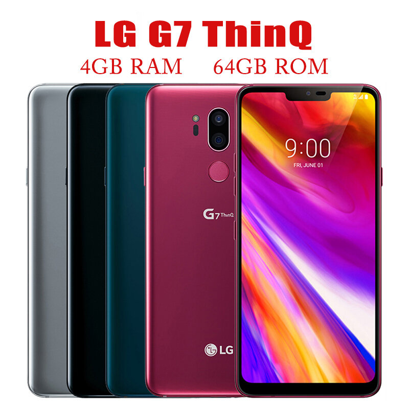 LG G7 ThinQ celular desbloqueado original, único SIM, 4GB de RAM, 64GB ROM, 16MP Octa Core, 6,1 "celular, Android 8.0, NFC, QC3