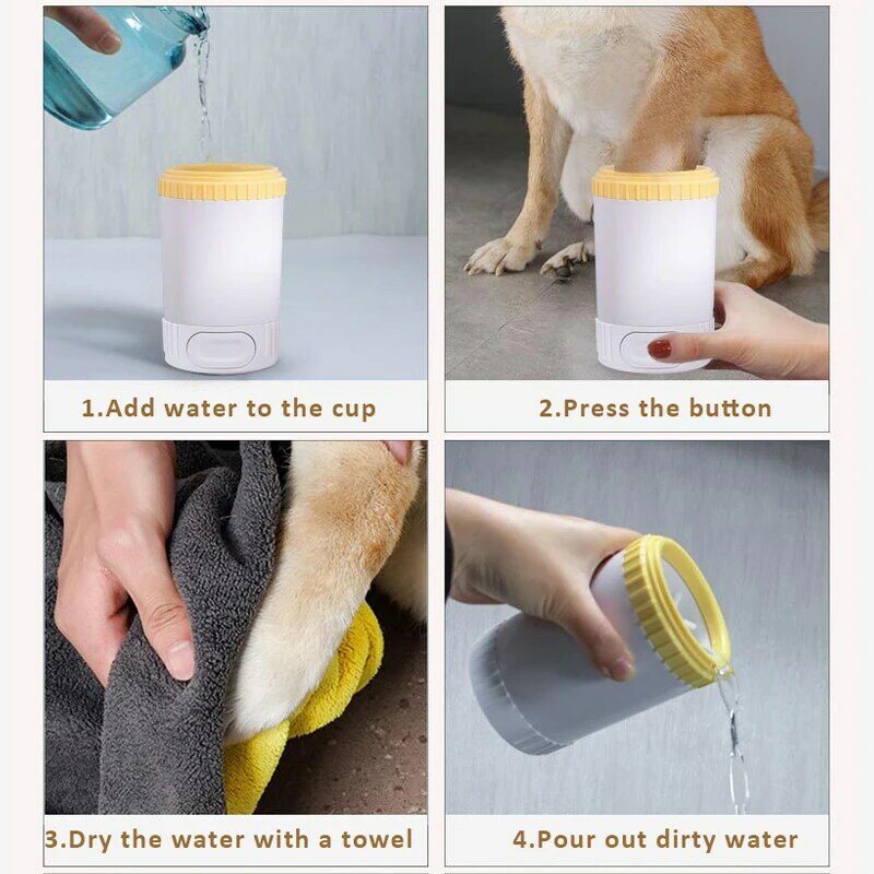 Escova de limpeza automática Pet Dog Foot Washer, Agulha de silicone macio, Paw Washing Cup para cães e gatos