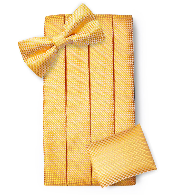 DibanGu 남성용 노란색 격자 무늬 커머번드, 신축성 있는 남성용 허리끈, 미리 묶은 나비 넥타이, 정장 와이드 벨트 커프스 링크, 웨딩 파티 패션