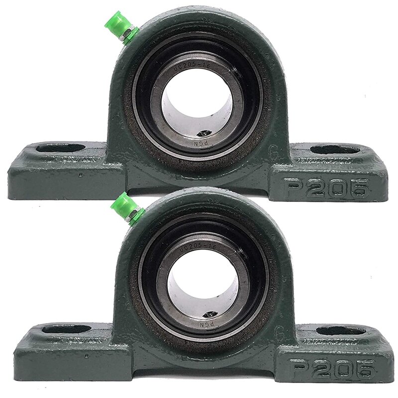UCP205-16 Pillow Block Mounted Ball Bearing - 1 Inch Bore - Solid Cast Iron Base - Self Aligning (2 Pack)