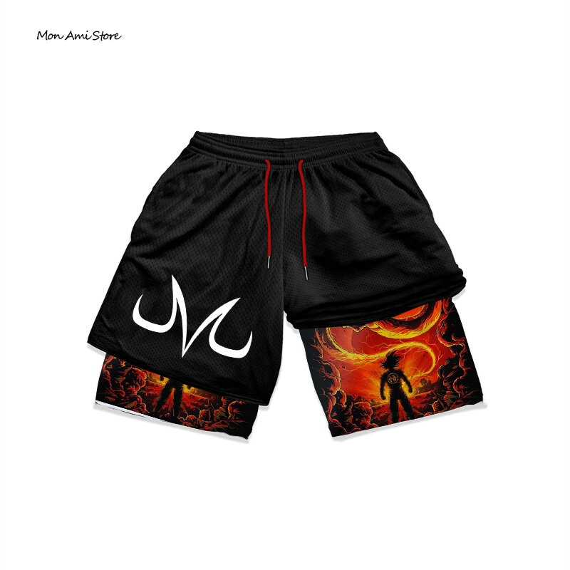 Anime Shorts 2 In1 Shorts Gym Fitness Print Men's Summer Casual Mesh Quick Dry Sports Shorts