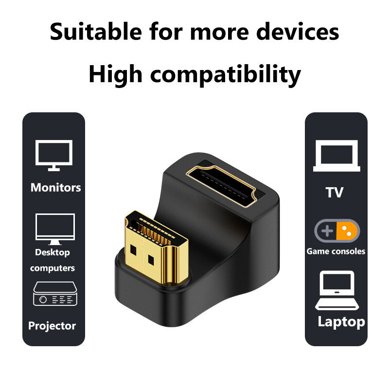 Pemisah adaptor kompatibel HDMI, adaptor konverter pria ke wanita ke HDMI, adaptor konverter pria kompatibel 180 derajat 8K/60Hz