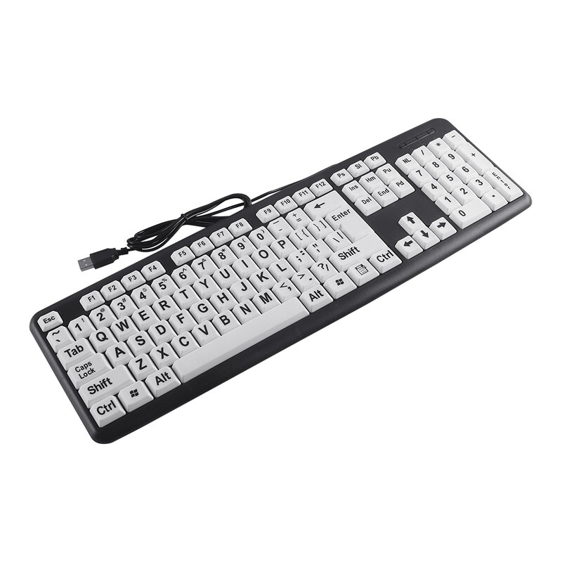 USB-клавиатура с черными буквами для пожилых людей, 107 клавиш