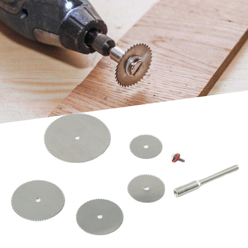 6pcs Mini disco da taglio in metallo lama per sega circolare in acciaio inossidabile disco da taglio in plastica per legno con mandrino per taglierina rotante