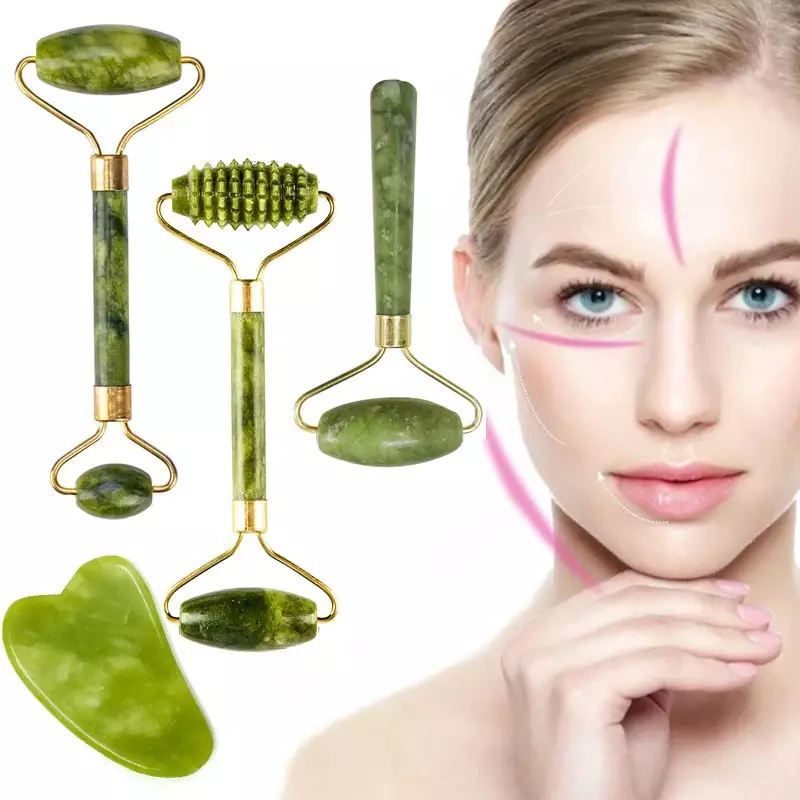 Massager jade rolo para o rosto natural jade pedra facial raspador natural face lifting gua sha corpo volta emagrecimento rolo de massagem