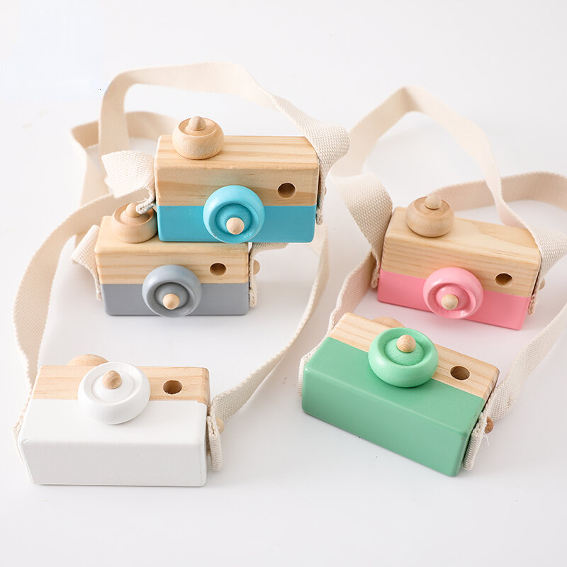 Let's Make 아기 나무 장난감 패션 카메라 나무 펜던트 몬테소리 장난감, 어린이 나무 DIY 선물, 간호 선물 아기 블록, 1 개