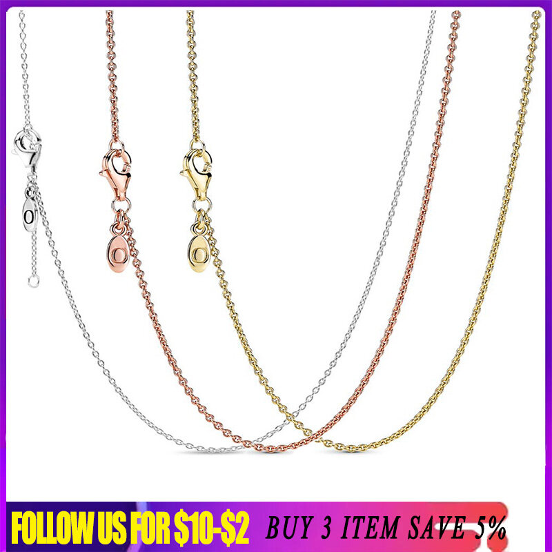 Cable clásico de oro rosa de Plata de Ley 925 para mujer, cadena para el cuello, compatible con COLLAR COLGANTE Pandora Original, joyería artesanal