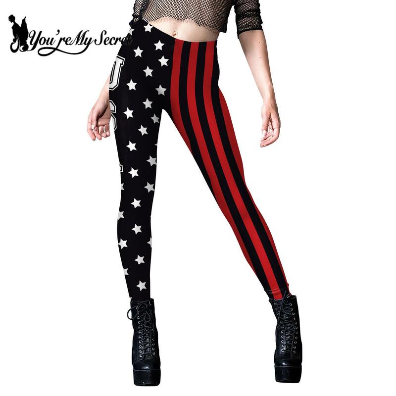 [You're My Secret] Legginsy dla kobiet Dzień Niepodległości 3D Flaga z nadrukiem w paski Spodnie ze średnim stanem Elastyczny dół Prezent na przyjęcie świąteczne