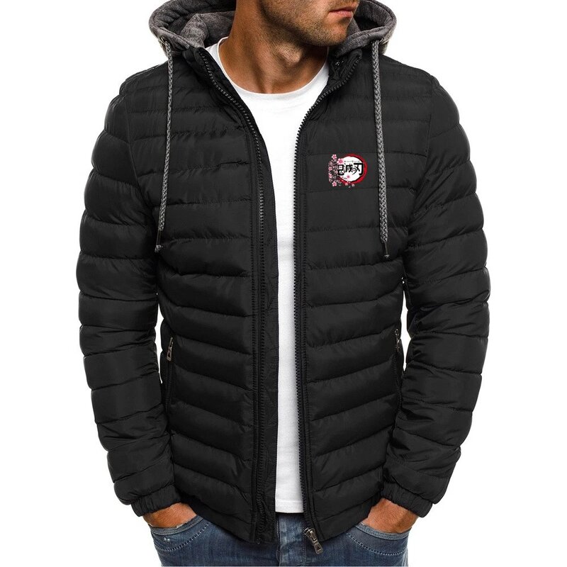 Demon Slayer Men New Autumn And Winter Kamado Tanjirou Graphic Seven Color Hooded Cotton Padded Jacket Printing Coats Tops