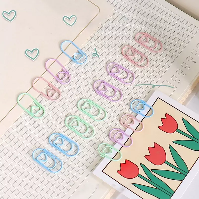 50pcs Mini Love Heart Paper Clips Macaron Color Photo Tickets Holder Binder Clips Notebook Planner Bookmarks Office Supplies