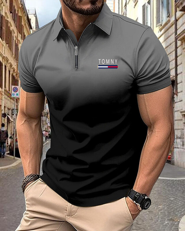 New high-end Men's Top Spring Summer Lapel Short Sleeve Fashion Casual Comfortable Breathable Sweat Absorption Sports Polo Shirt