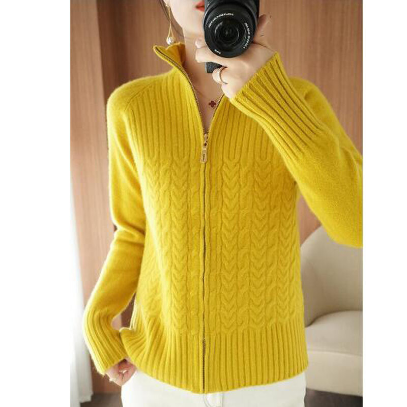 2024 Autumn New Knitted Sweater Cardigan Women's Stand-up Collar Loose Slim Thin Spring Student Sweater Jacket Female Tops W20
